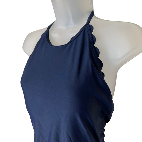 J McLaughlin Bathing Suit  One Piece Scalloped Backless Built in Bra Navy 10 - Picture 5 of 12